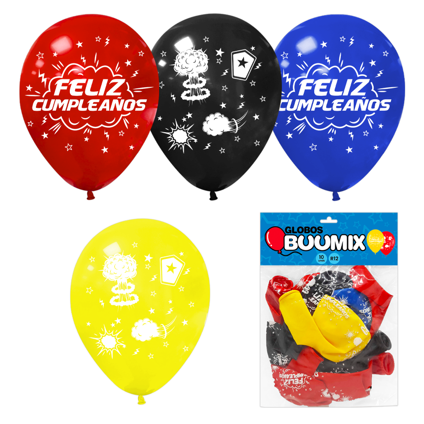 GLOBO DE LATEX COMICS FELIZ CUMPLEAÑOS R12X10 AM-R-N-A (PQTX12)´