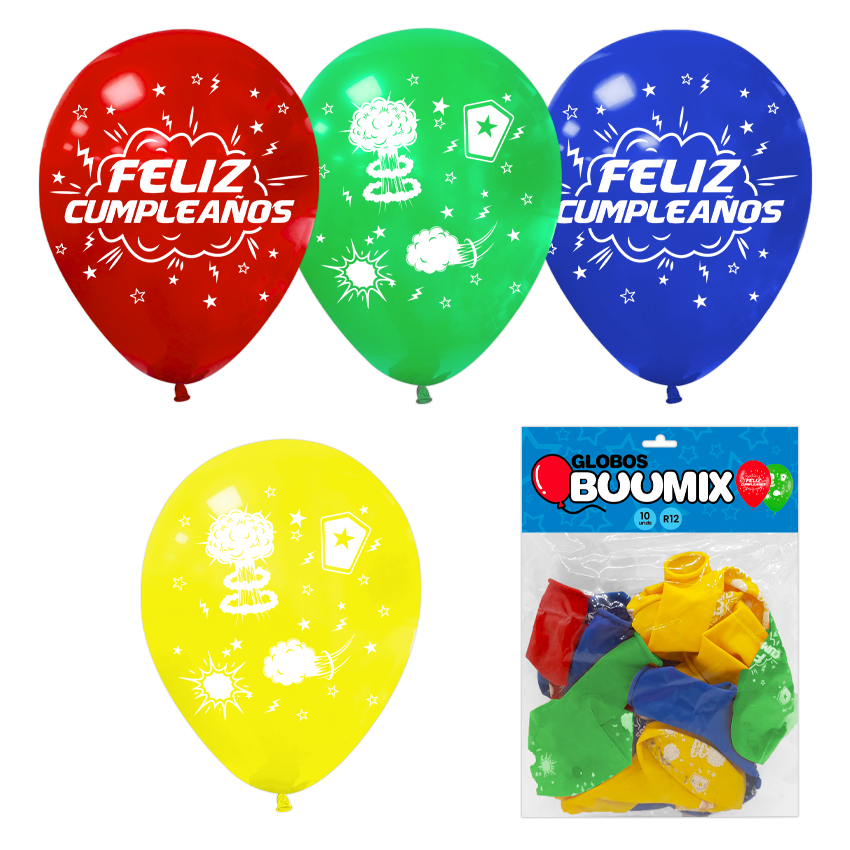GLOBO DE LATEX COMICS FELIZ CUMPLEAÑOS R12X10 R-V-AM-A (PQTX12)´