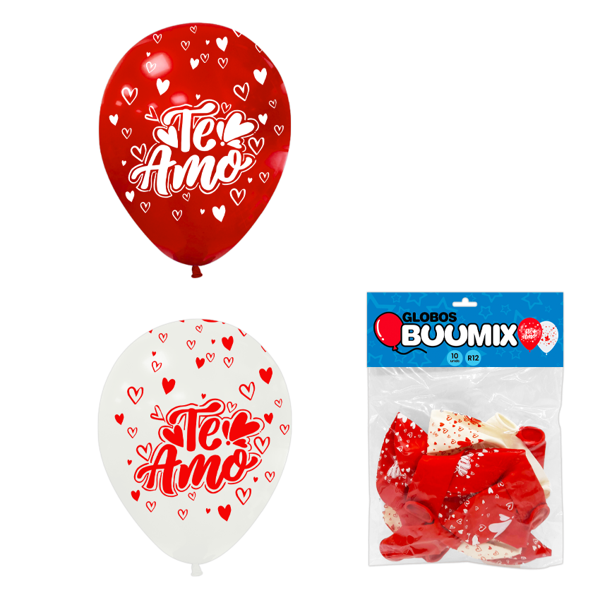GLOBO DE LATEX TE AMO R12 X10 R-B (PQTX12)