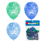 GLOBO DE LATEX BIGOTE FELIZ DIA R12X10 N-P (PQTX12).