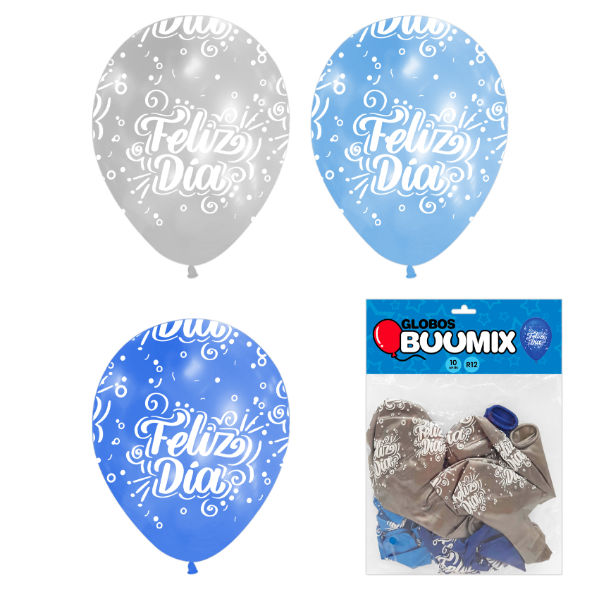 GLOBO DE LATEX FELIZ DIA R12X10 AC-A-P (PQTX12).
