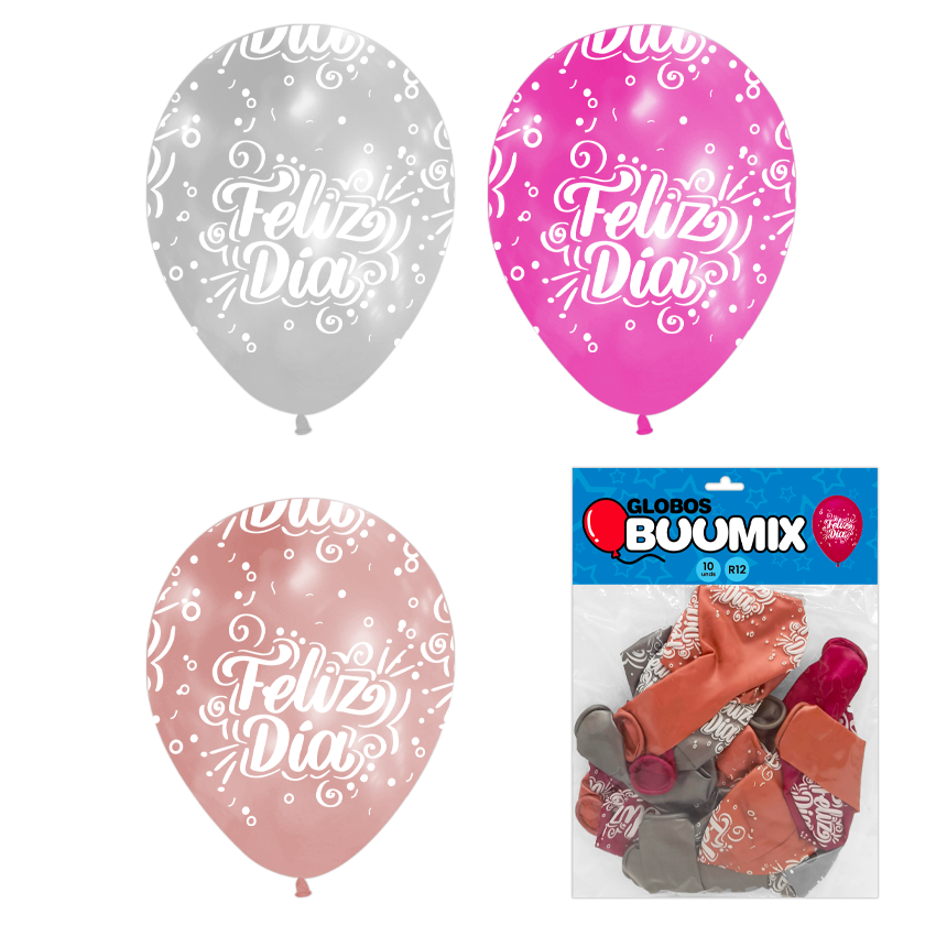 GLOBO DE LATEX FELIZ DIA R12X10 PR-FO-P (PQTX12)