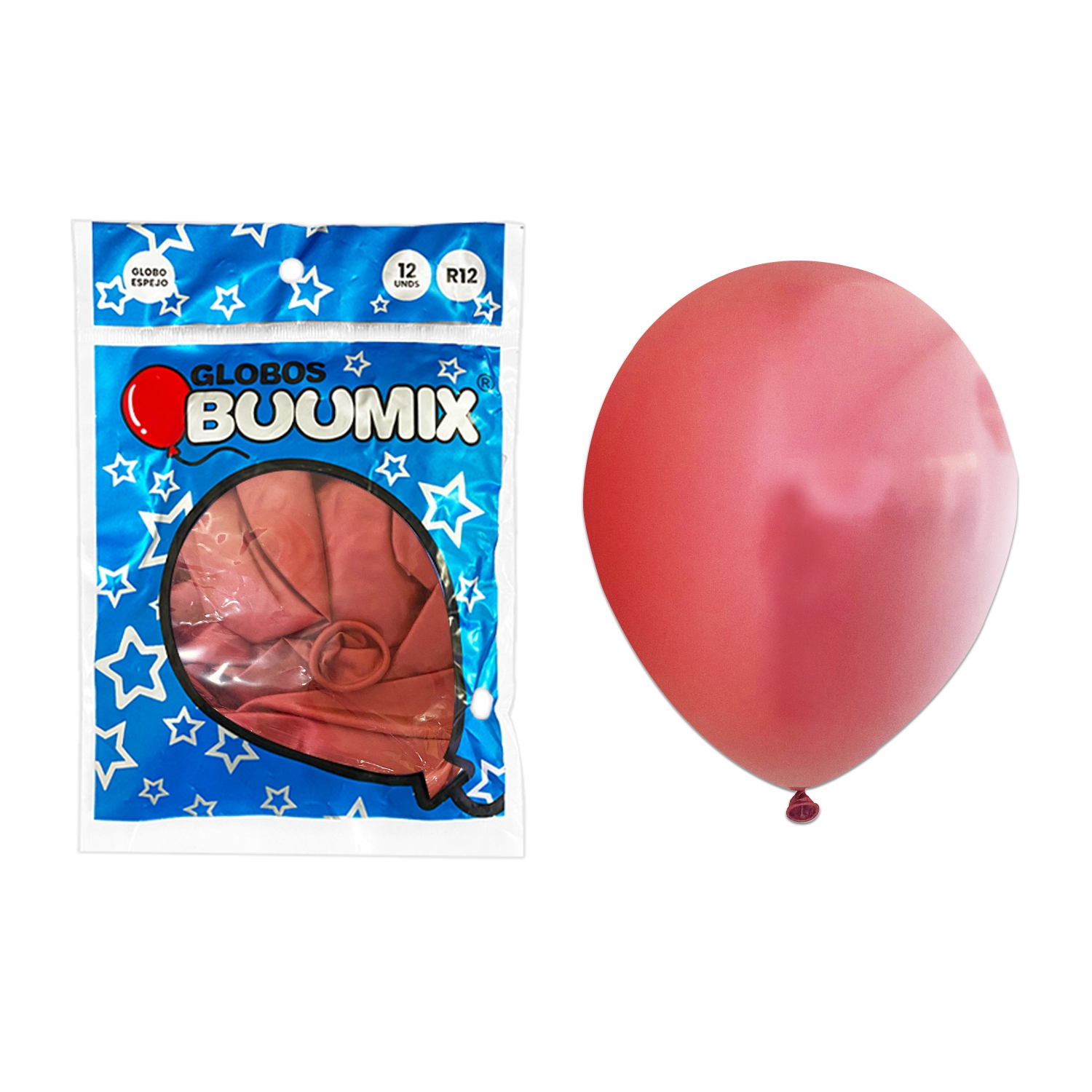 GLOBO DE LATEX ESPEJO ROJO CLARO R12 X12 (PQTX12)
