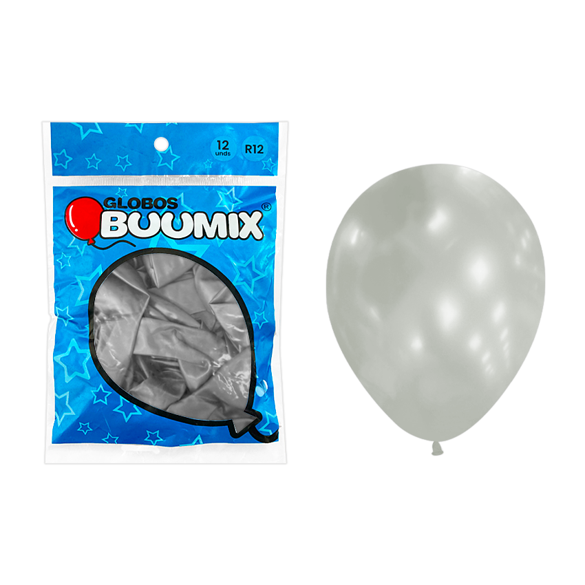 GLOBO DE LATEX SATINADO PLATEADO R12X12 (PQTX12)´