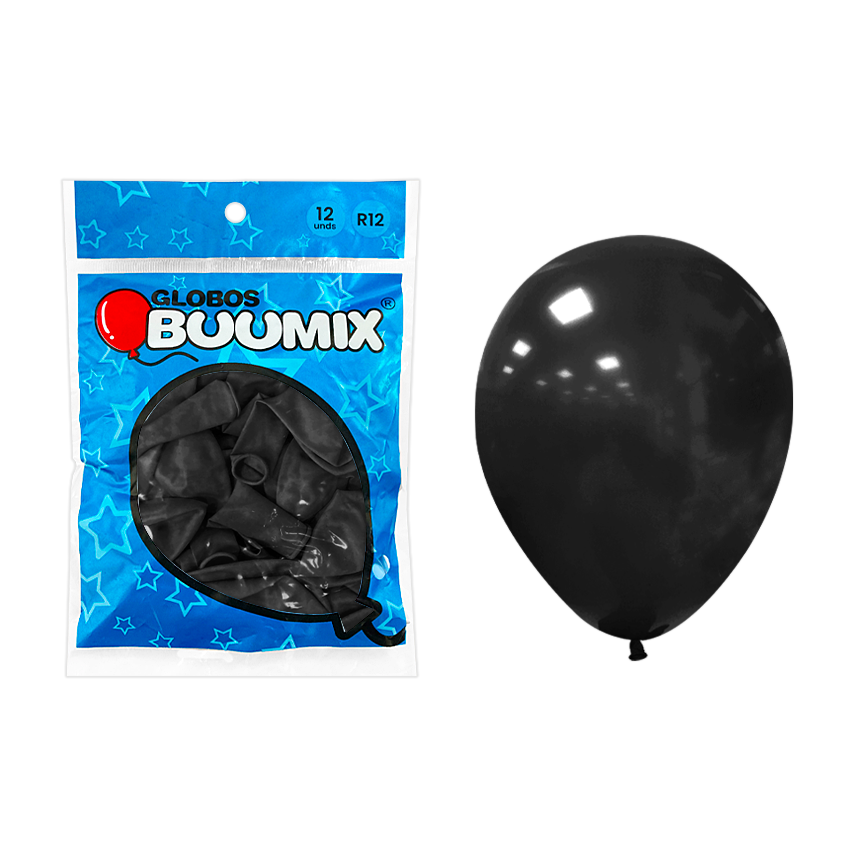 GLOBO DE LATEX LISO NEGRO R12X12 (PQTX12)´
