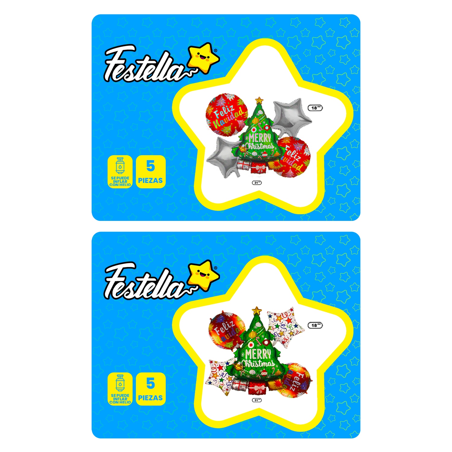 KIT GLOBO ARBOL FELIZ NAVIDAD X5