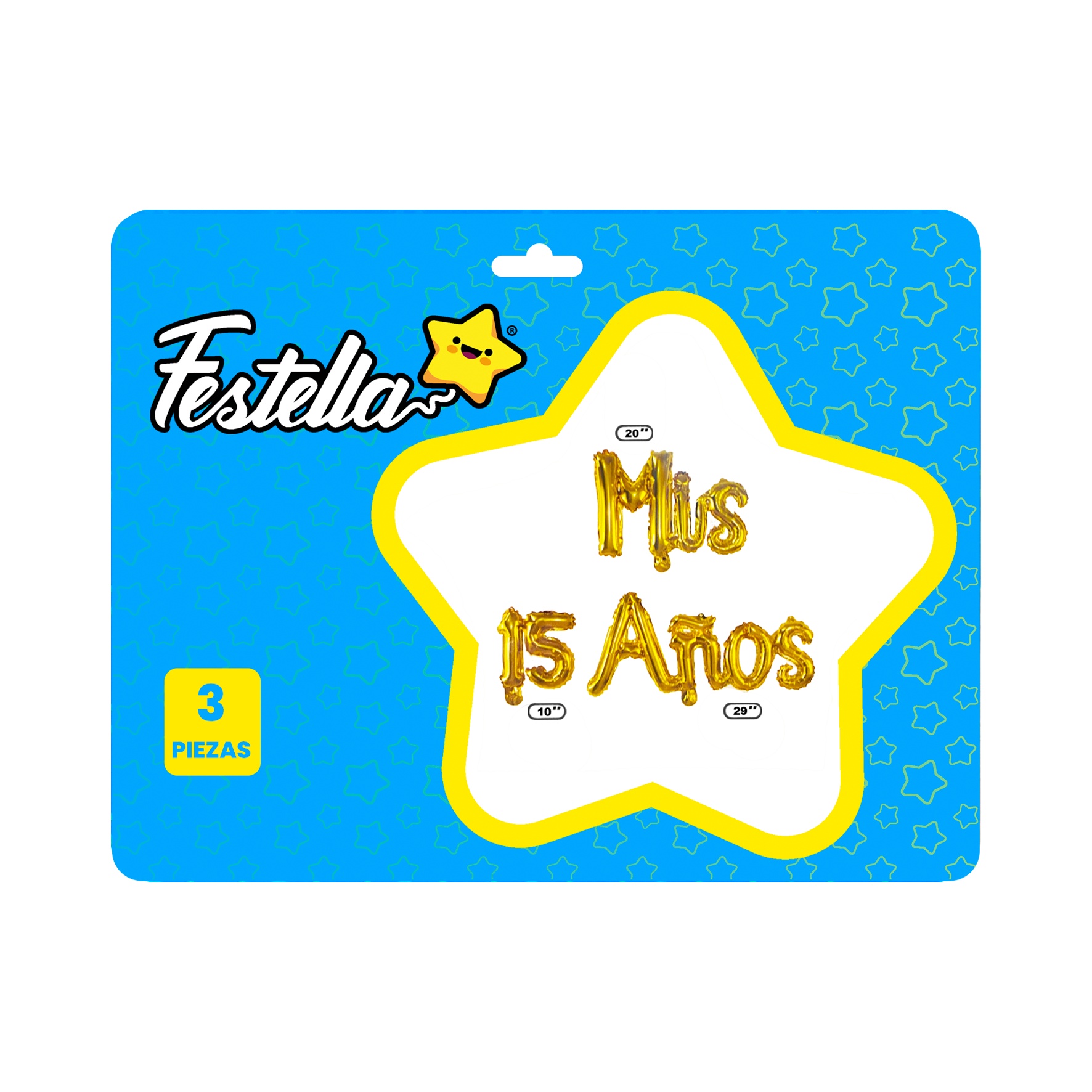 GLOBO MIS 15 AÑOS DORADO X3 10" 20" 29" (PQTX12)