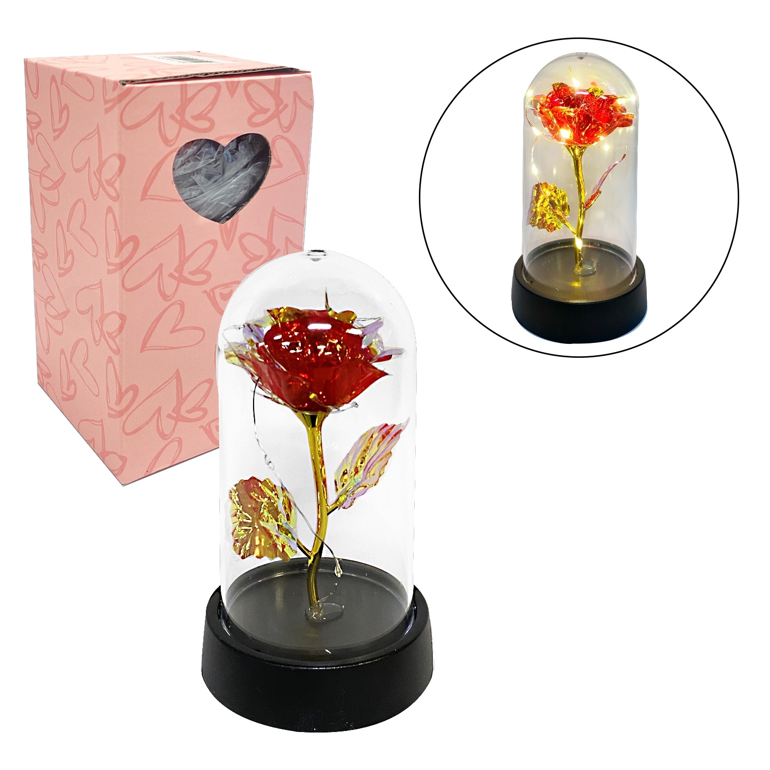 ROSA BRILLANTE ROJA ENCAPSULADA CON LUZ: