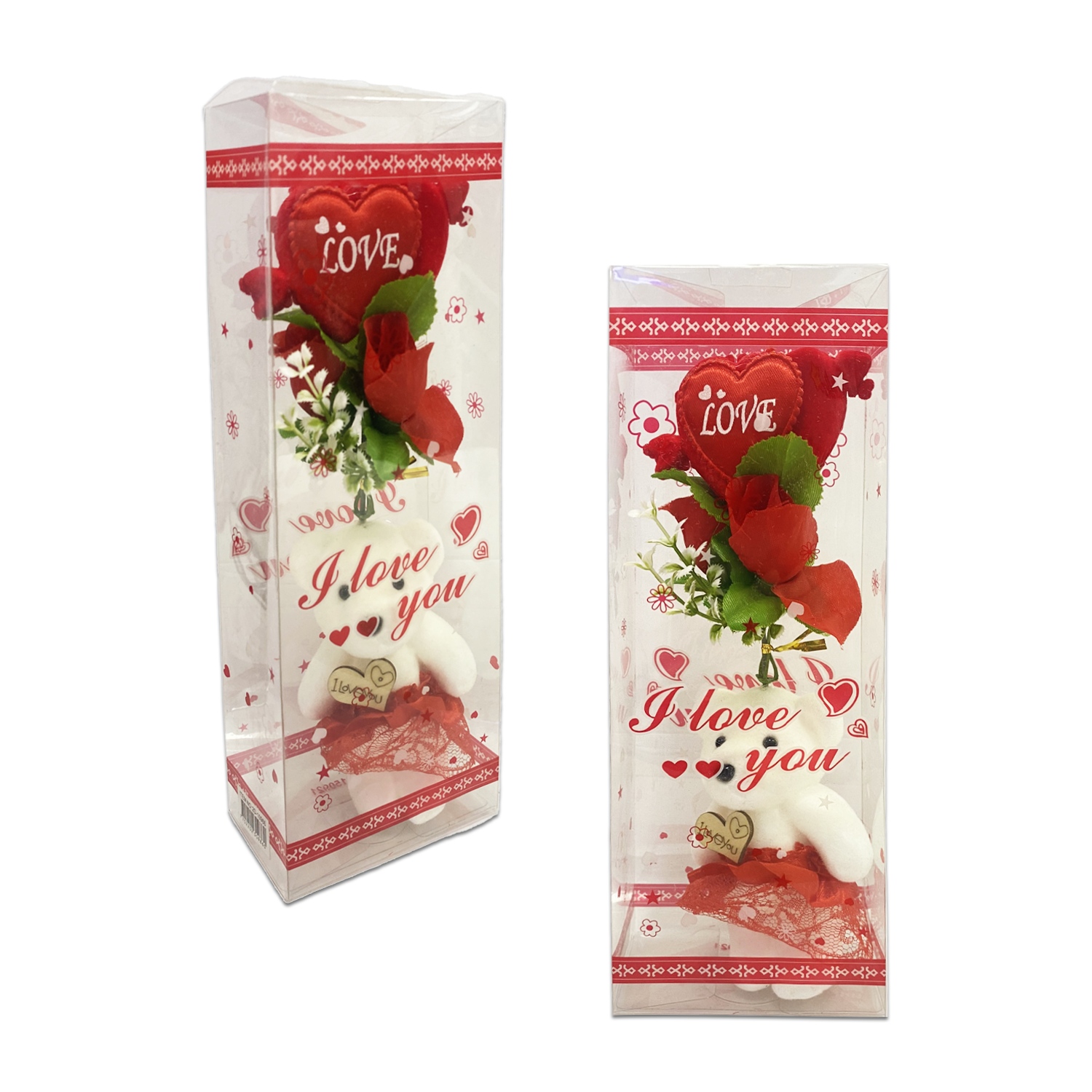 ROSA CON CORAZON Y OSO EN BLISTER: