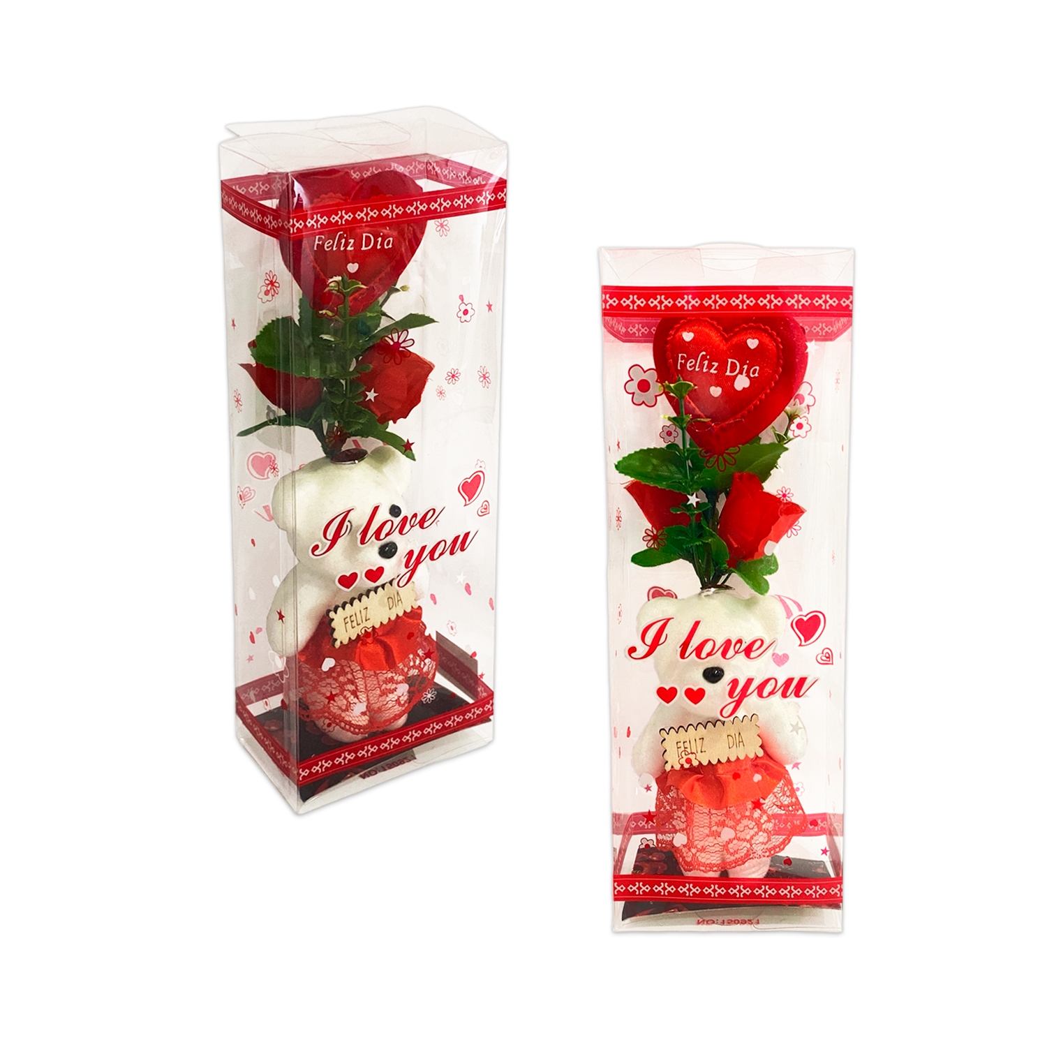 ROSA CON CORAZON Y OSO EN BLISTER: