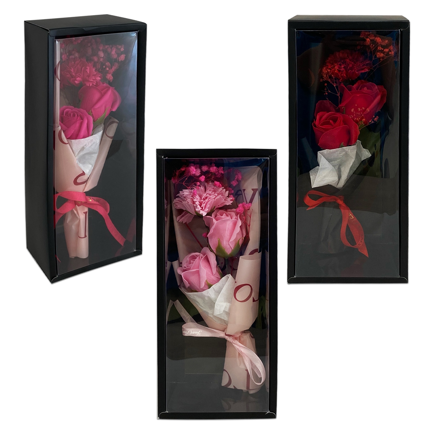 RAMO ROSAS CON LUZ EN CAJA: