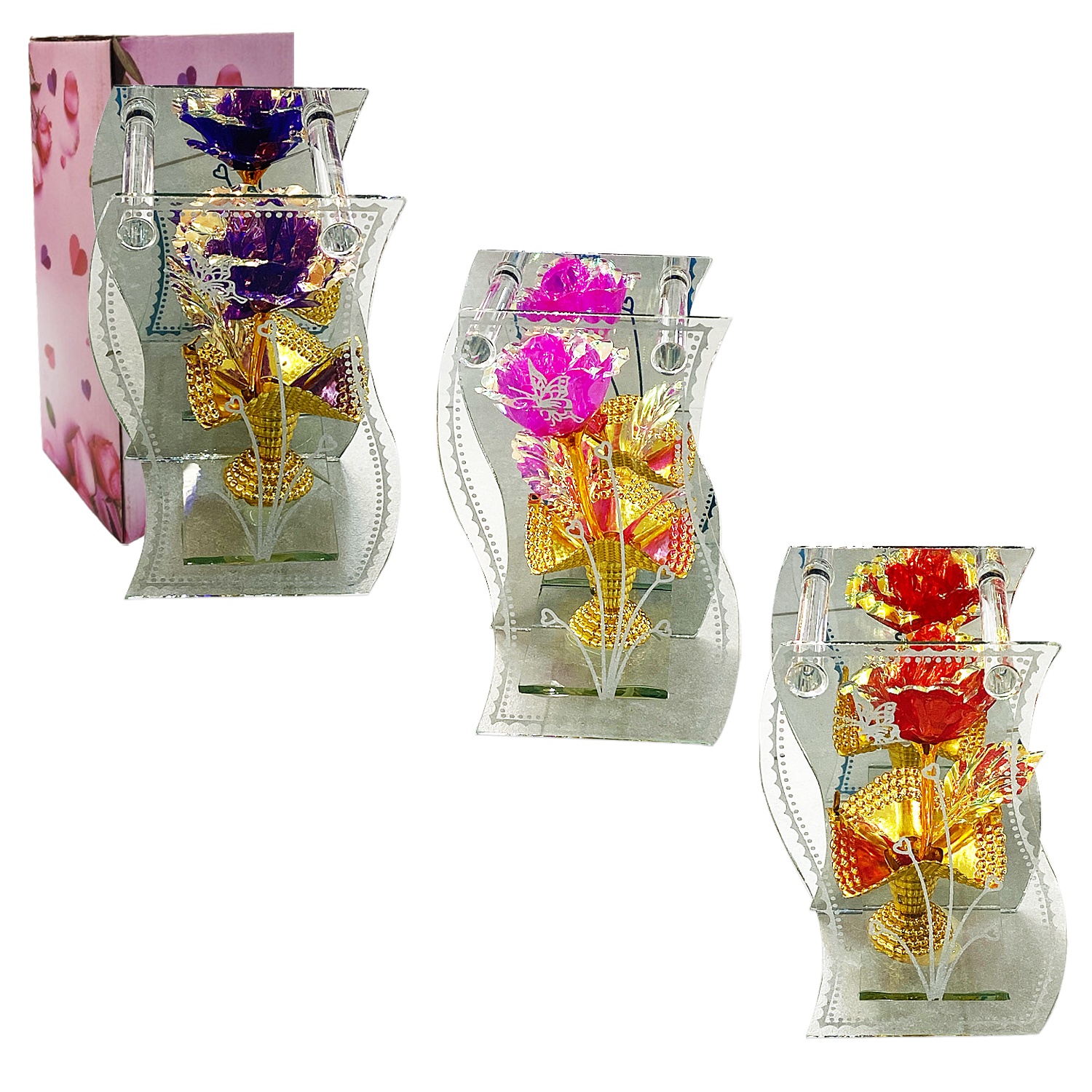 ADORNO DECORATIVO ROSA TORNASOL EN VIDRIO: