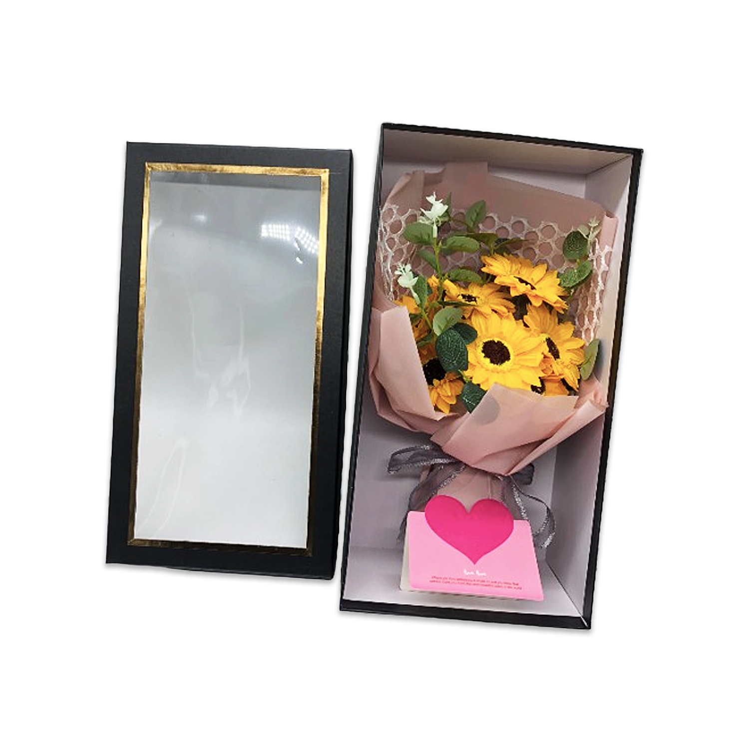 RAMO GIRASOLES FELIZ DIA EN CAJA: