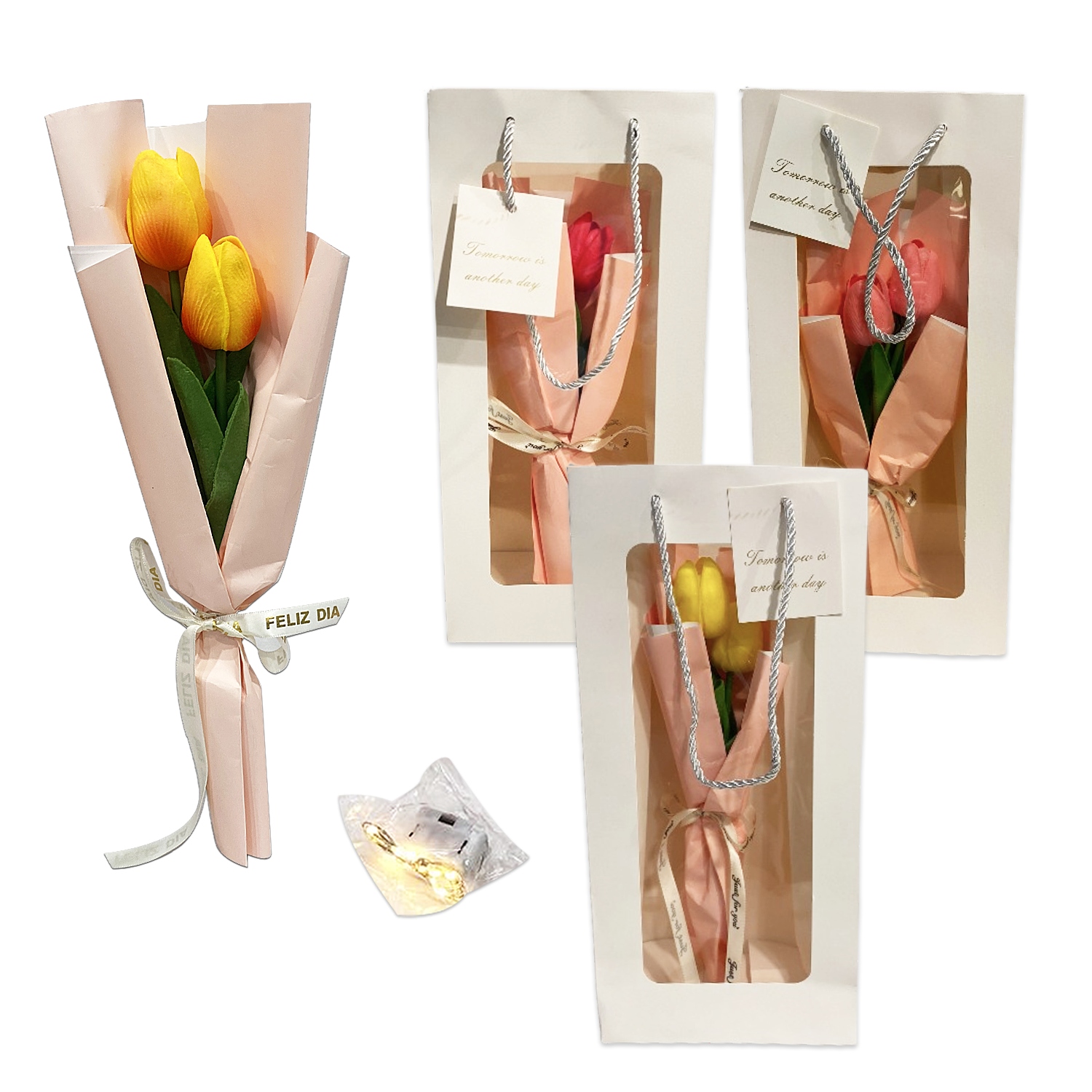 RAMO TULIPANES FELIZ DIA EN BOLSA DESARMADA (CJX10):