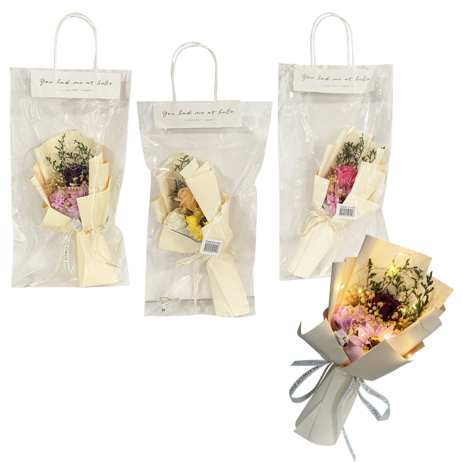 RAMO FLORES EN BOLSA DESARMADA CON LUZ (CJX5):