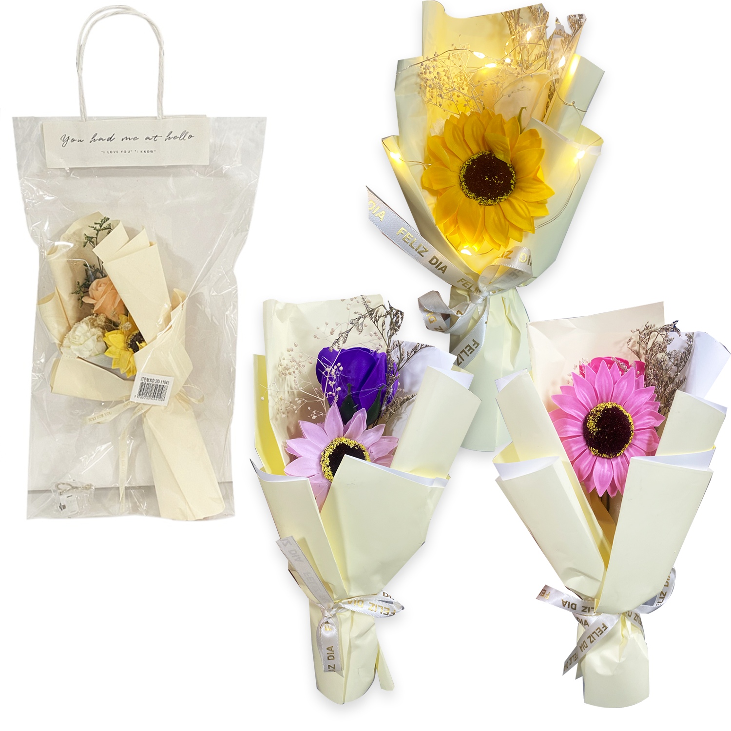 RAMO FLORES EN BOLSA DESARMADA CON LUZ (CJX5):