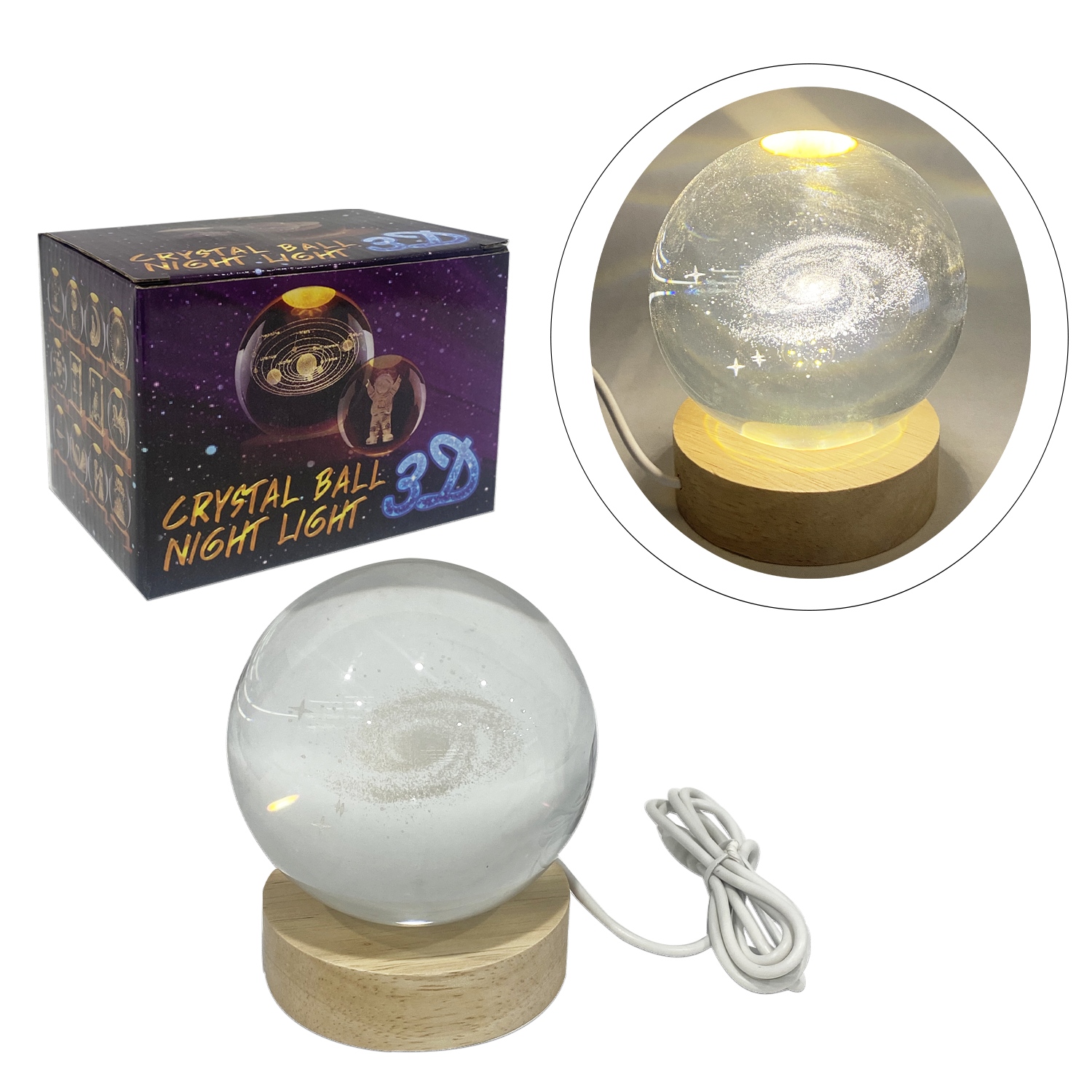 ESFERA DE CRISTAL CON LUZ CALIDA 8CM