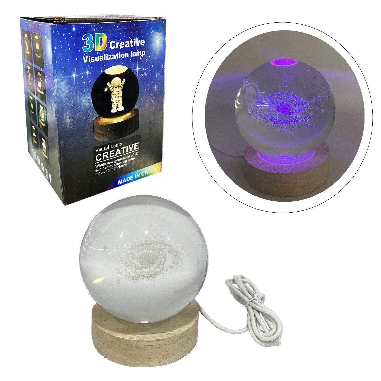 ESFERA DE CRISTAL CON LUZ MULTICOLOR 8CM