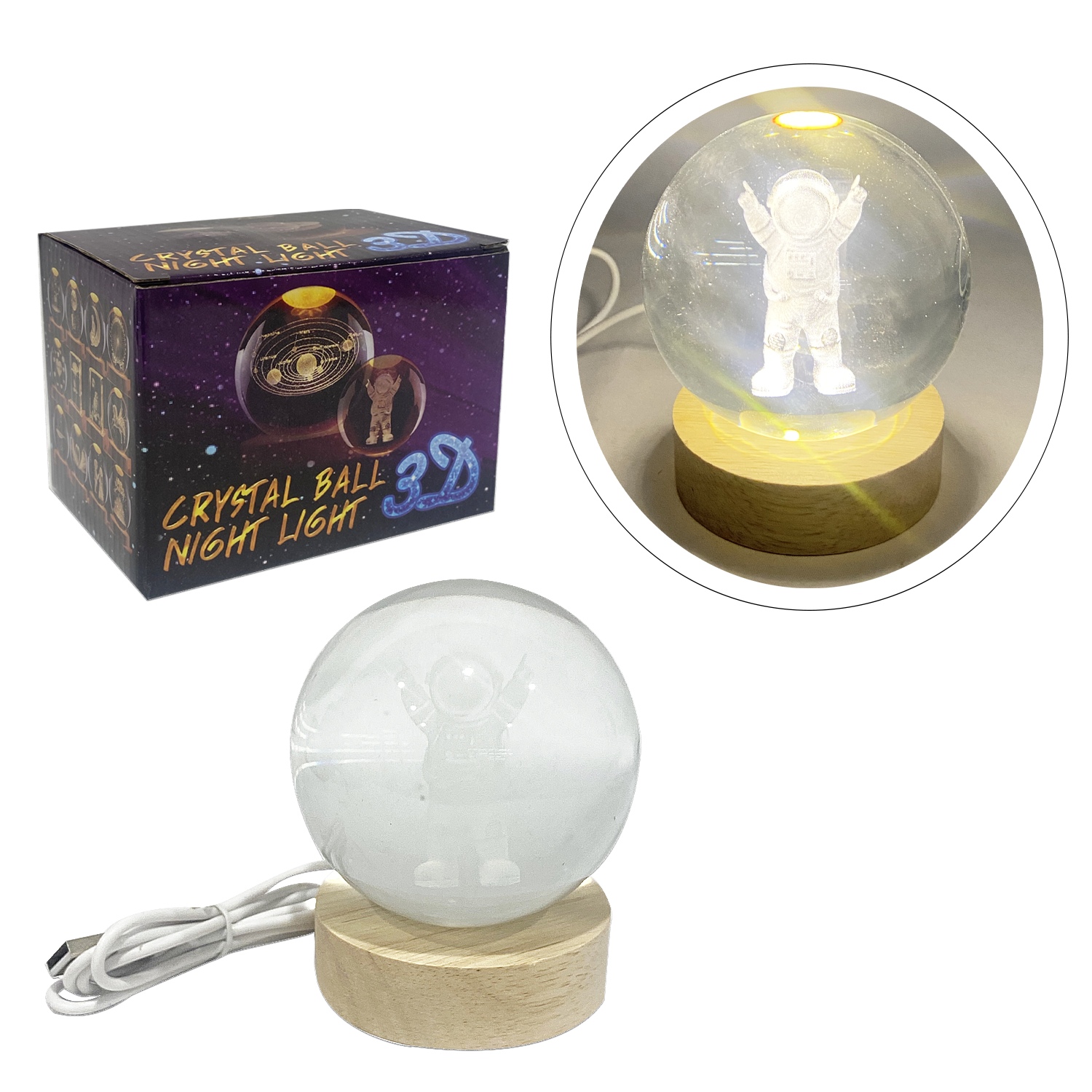 ESFERA DE CRISTAL CON LUZ CALIDA 8CM