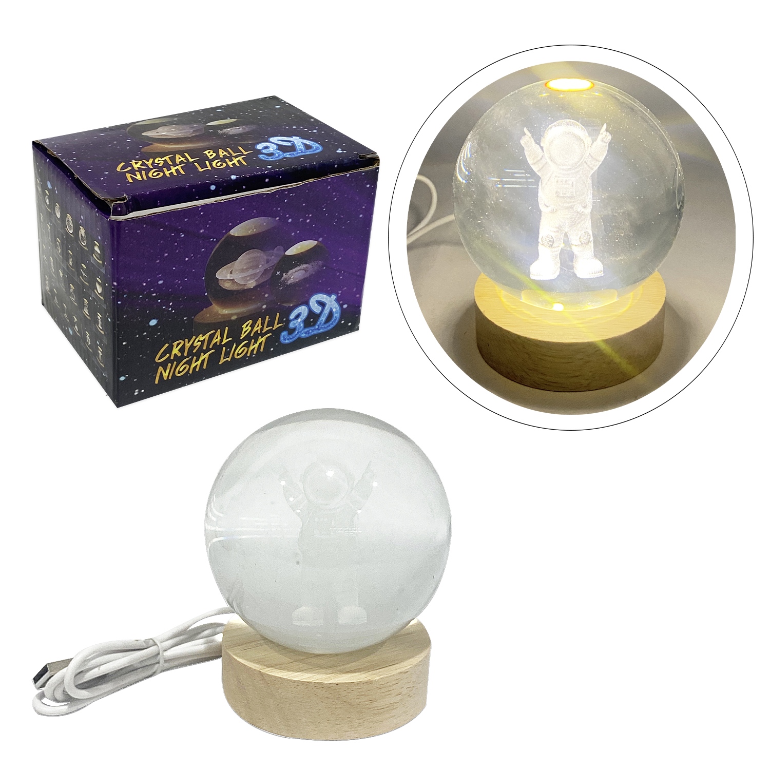 ESFERA DE CRISTAL CON LUZ CALIDA 8CM