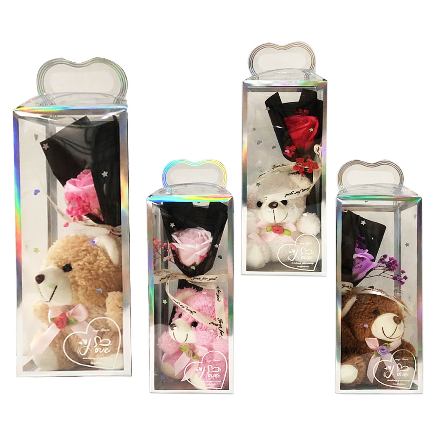 RAMO ROSA CON OSO PELUCHE EN ACETATO DESARMADO: