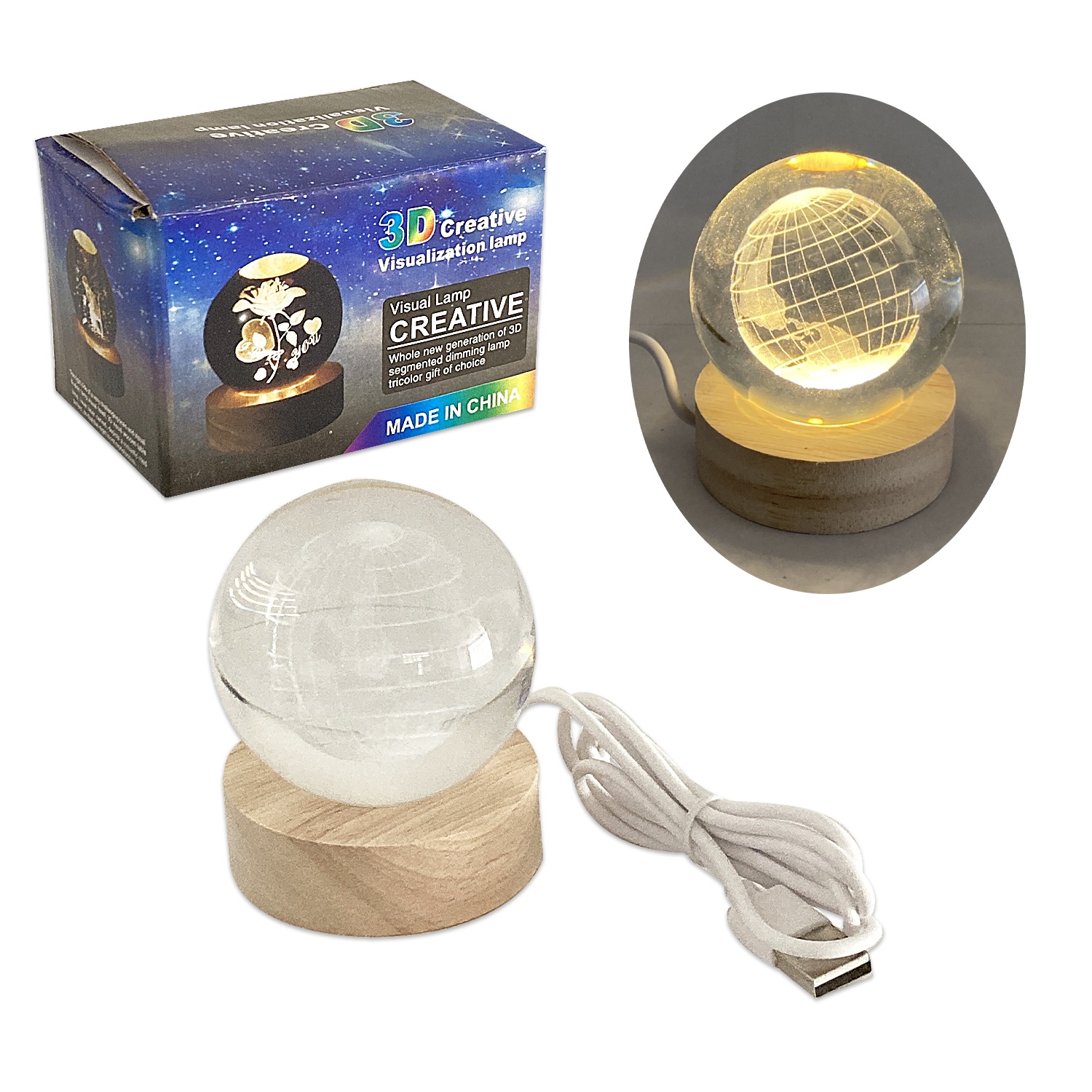 ESFERA DE CRISTAL CON LUZ CALIDA 6CM