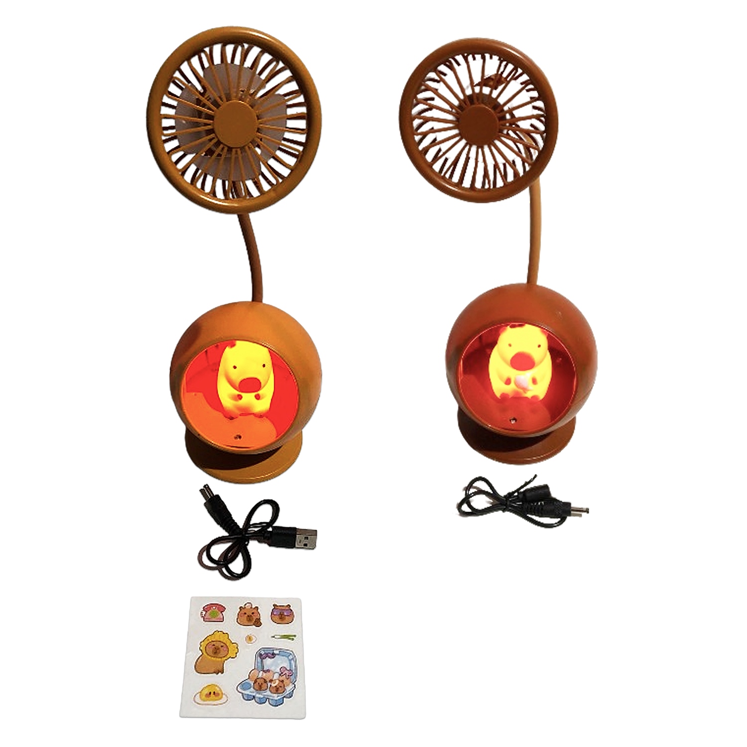 LAMPARA VENTILADOR CAPIBARA CON STICKERS RECARGABLE