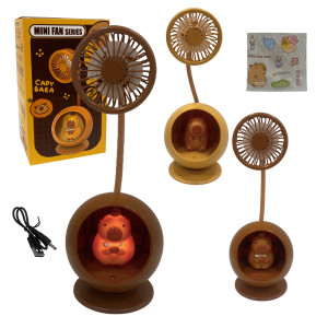 LAMPARA VENTILADOR CAPIBARA CON STICKERS RECARGABLE