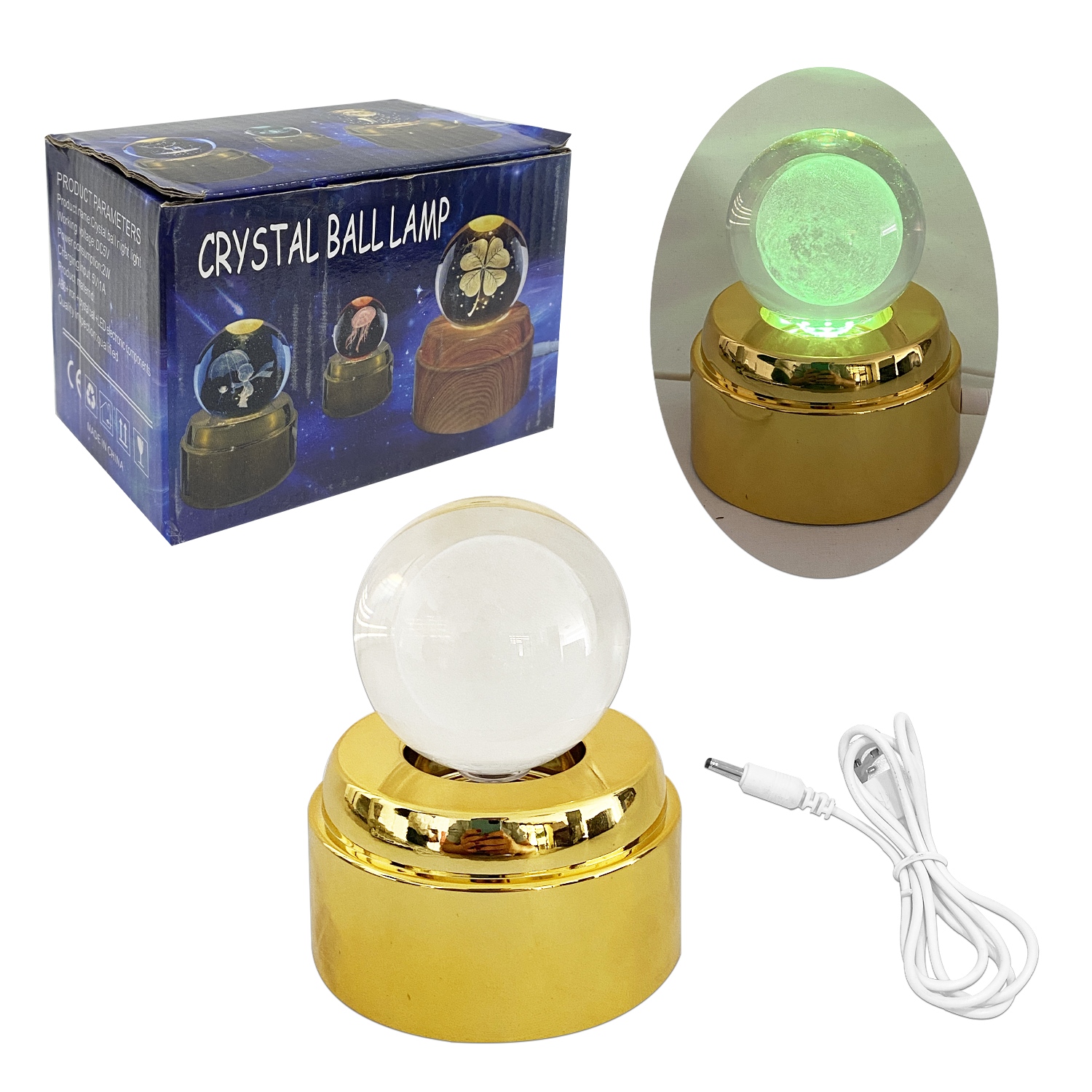 ESFERA DE CRISTAL GIRATORIA CON LUZ MULTICOLOR 6CM