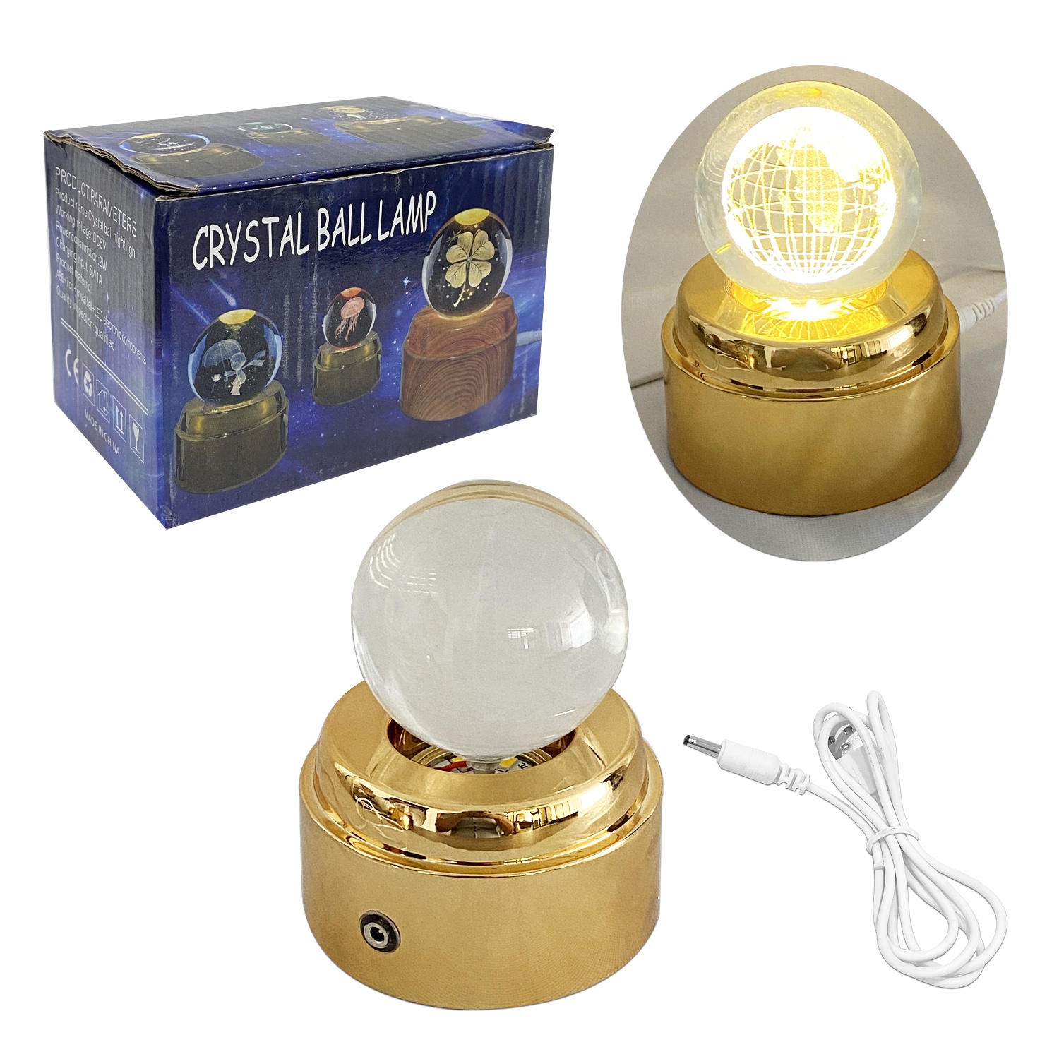 ESFERA DE CRISTAL GIRATORIA CON LUZ CALIDA Y SONIDO 6CM