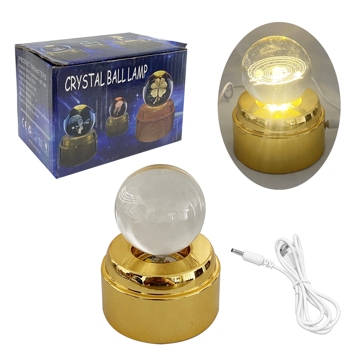 ESFERA DE CRISTAL GIRATORIA CON LUZ CALIDA Y SONIDO 6CM