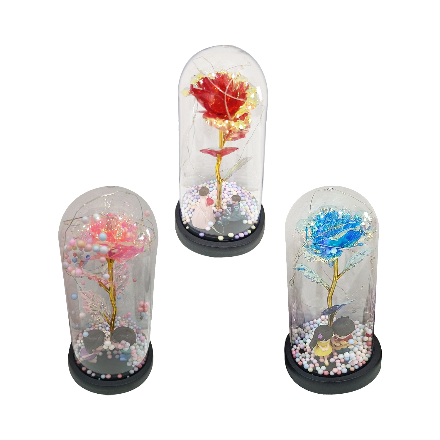 ROSA BRILLANTE ENCAPSULADA CON NOVIOS Y LUZ: