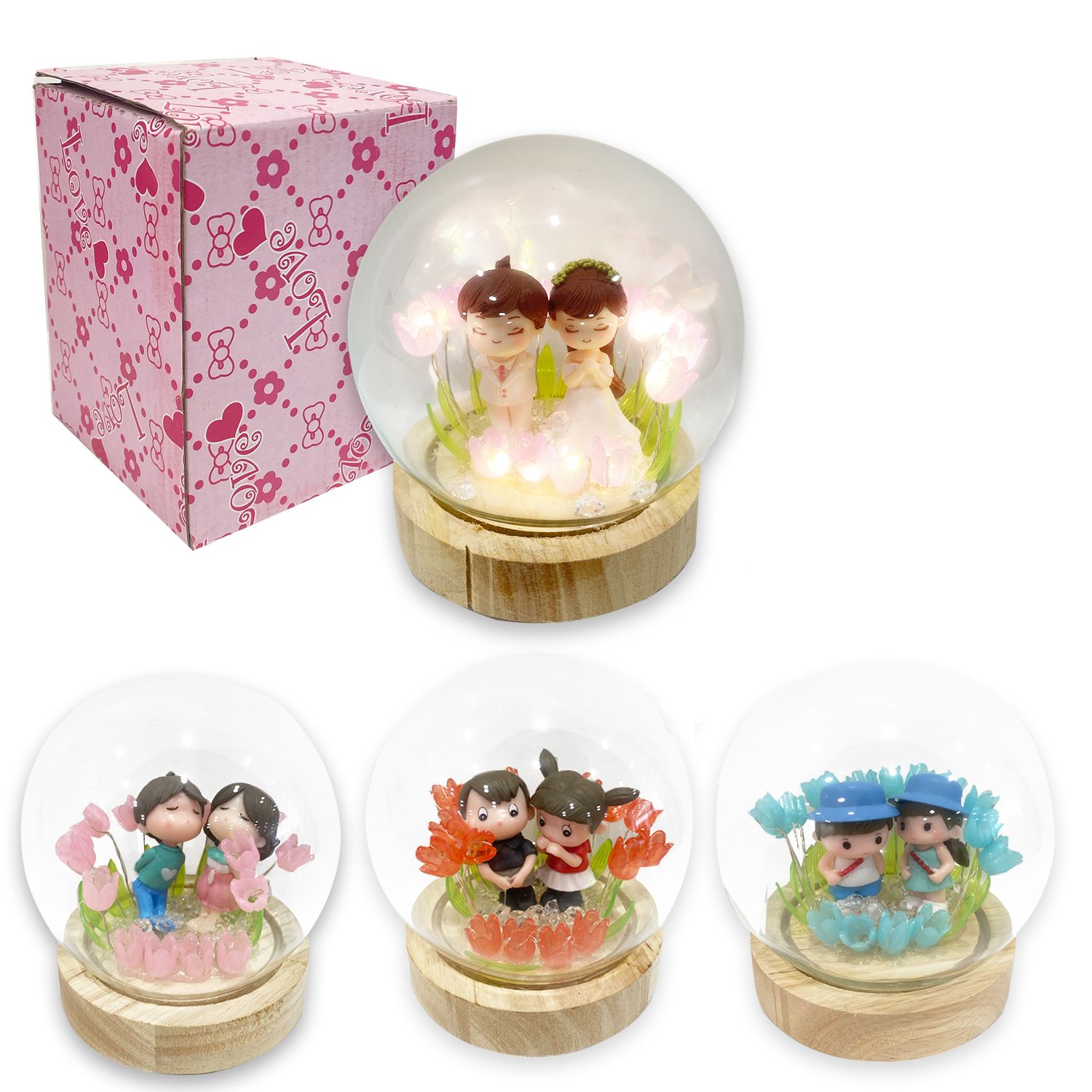 ESFERA DE CRISTAL NOVIOS CON LUZ 10CM: