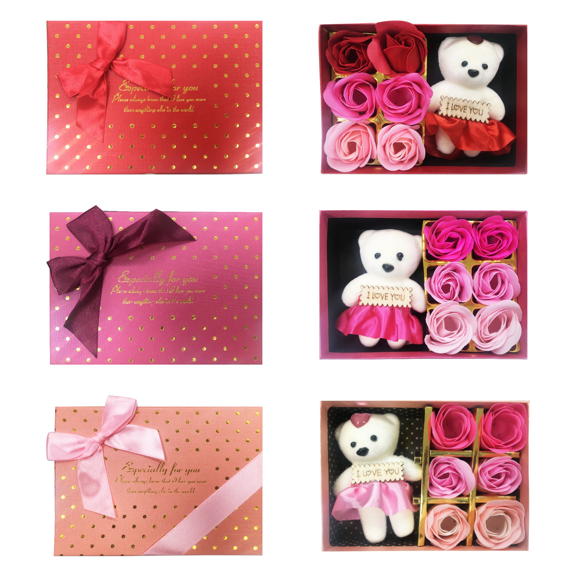 ROSAS CON OSO FELIZ DIA EN CAJA: