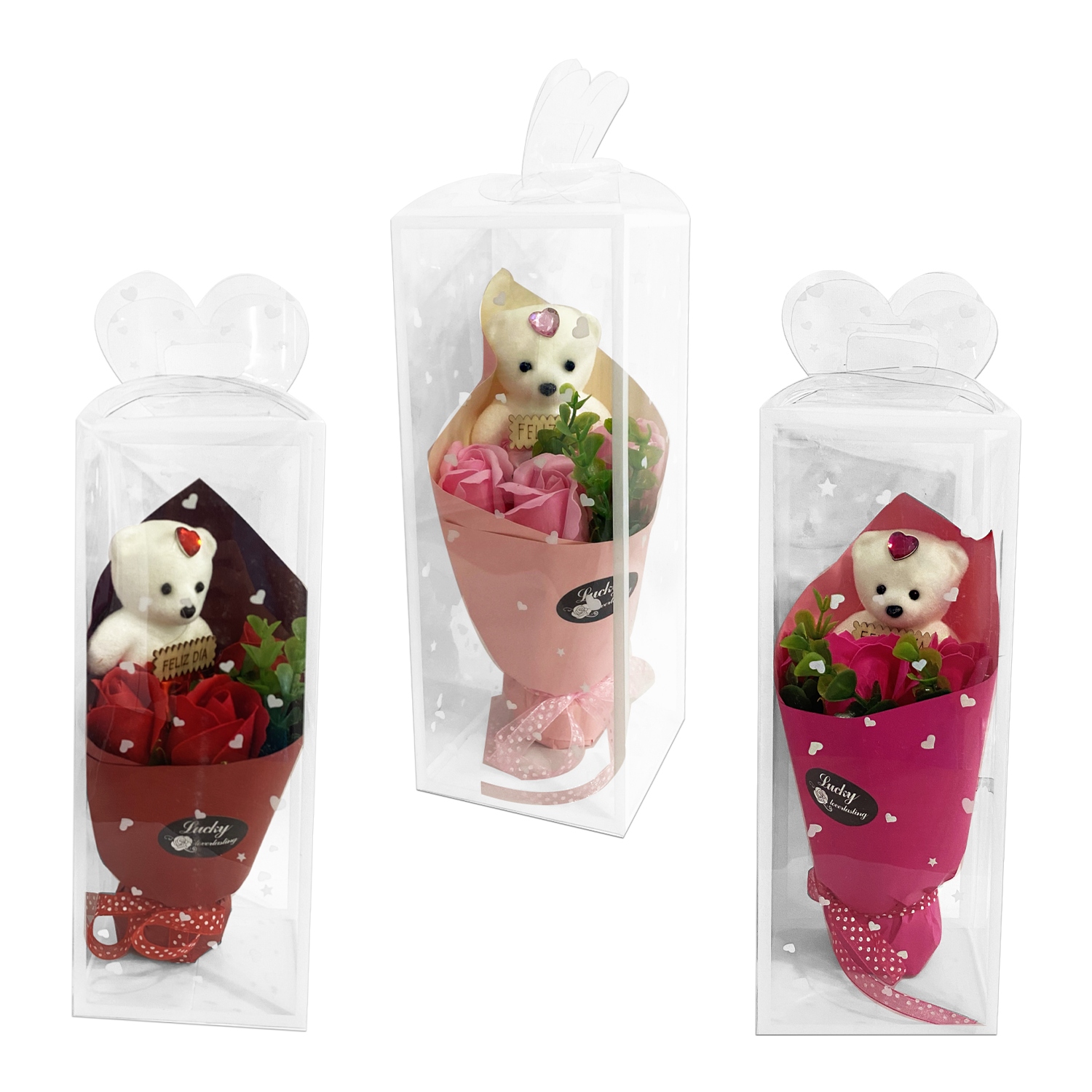 RAMO ROSAS CON OSO FELIZ DIA EN ACETATO (CJX5):