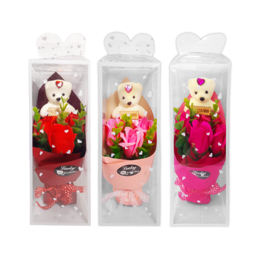 RAMO ROSAS CON OSO FELIZ DIA EN ACETATO (CJX5):