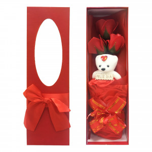 RAMO ROSAS CON OSO FELIZ DIA EN CAJA: