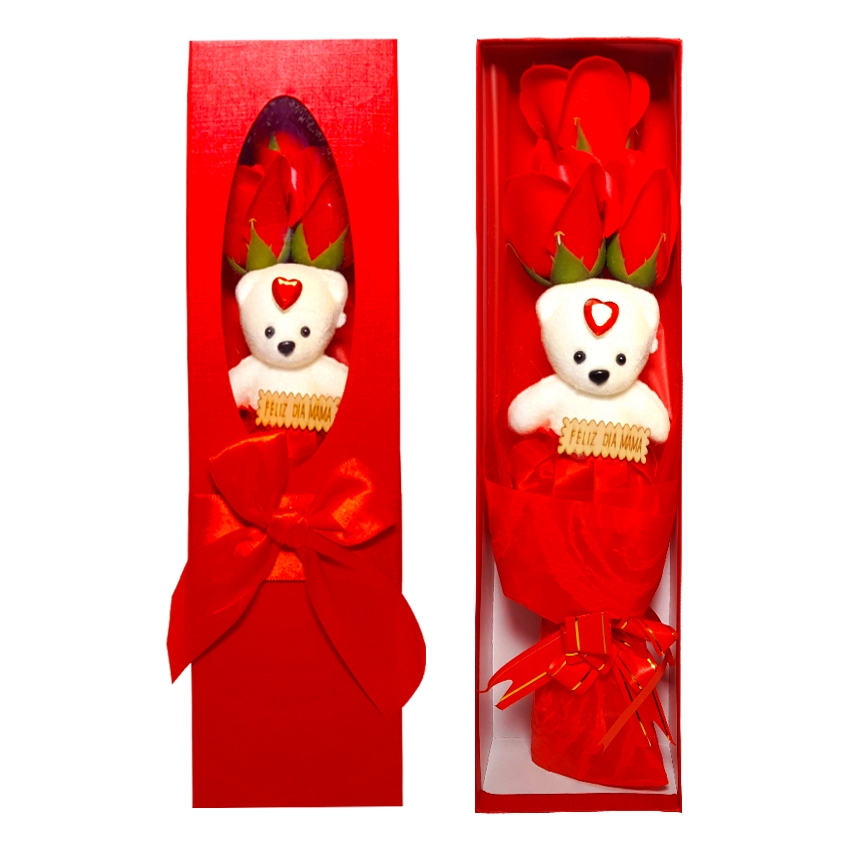 RAMO ROSAS CON OSO FELIZ DIA EN CAJA: