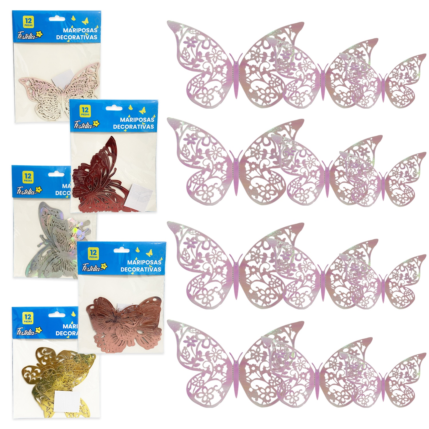 MARIPOSAS DECORATIVAS (PQTX10 X COLOR)