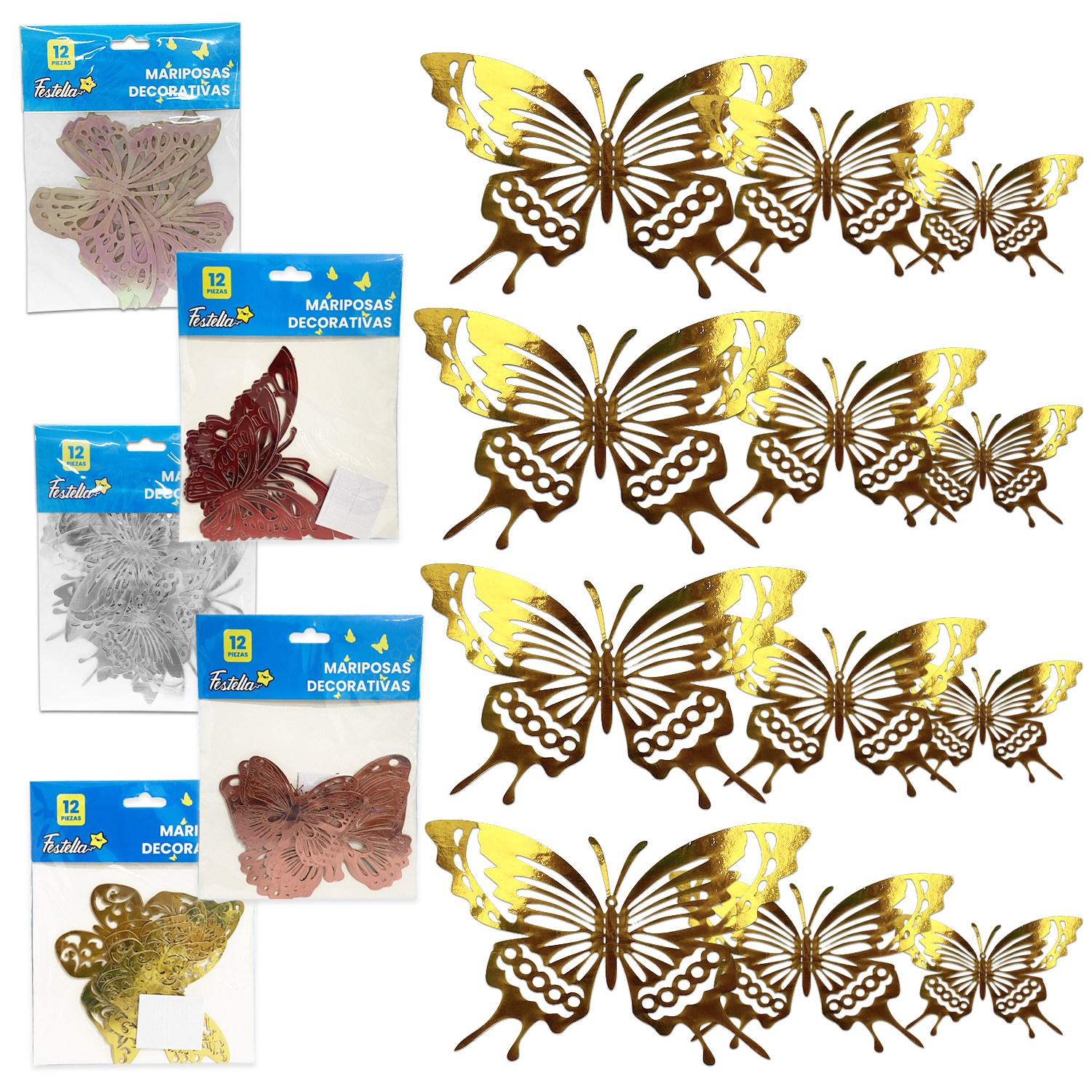 MARIPOSAS DECORATIVAS (PQTX10 X COLOR)