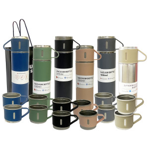 SET DE TERMO TERMICO CON TAZAS EN CAJA 500ML