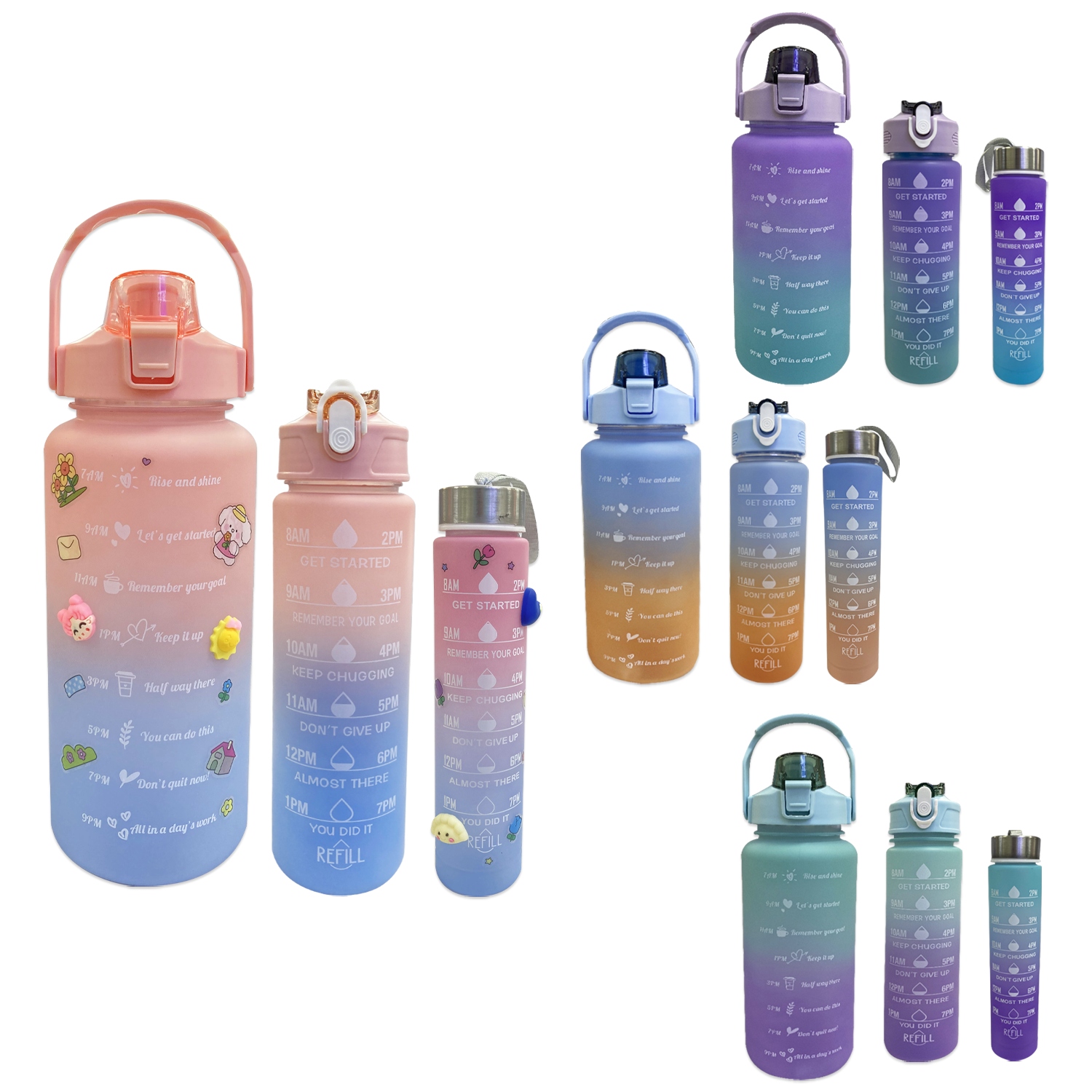 TERMO MOTIVACIONAL X3 PINES Y STIKER  2000ML-900ML-300ML