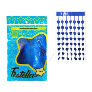 CORTINA DE FIESTA CORAZON 2*1 CREPE AZUL