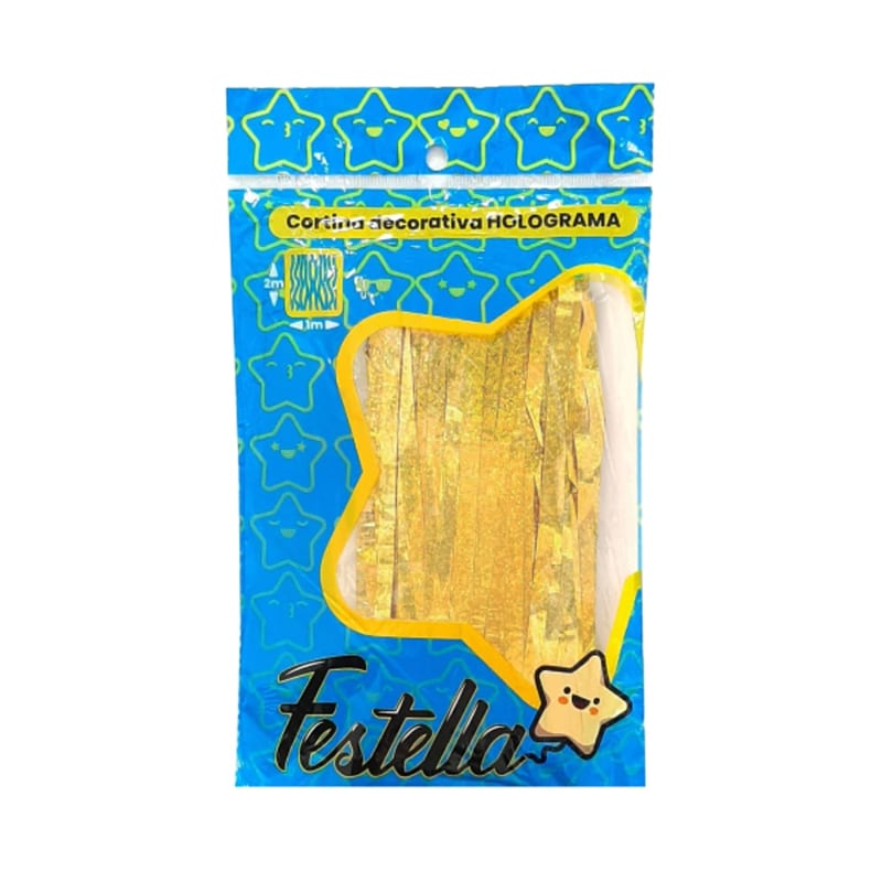 CORTINA P/FIESTA HOLOGRAMA DORADA 2M*1M