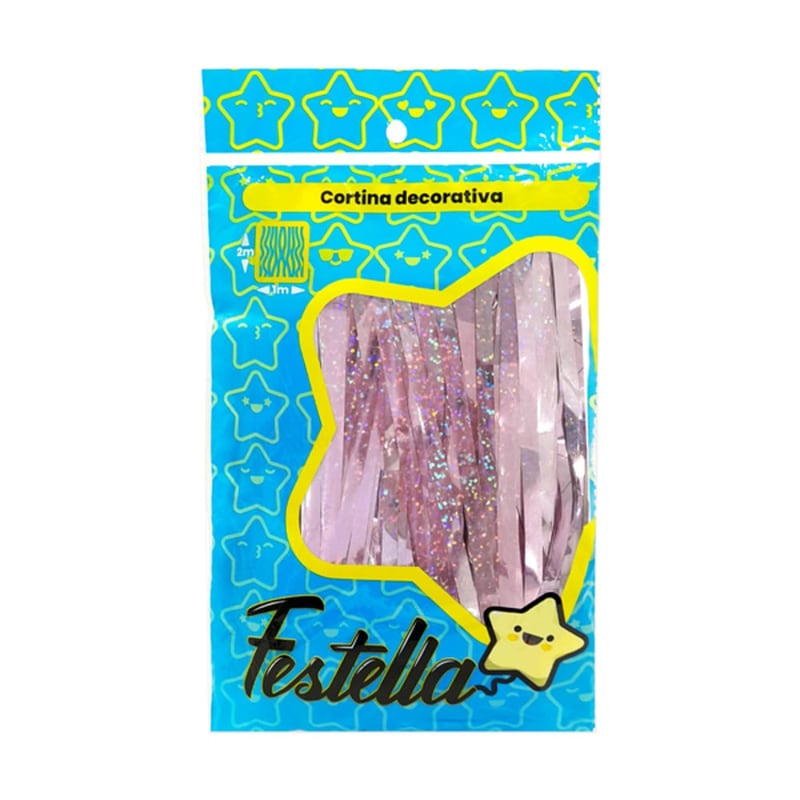 CORTINA P/FIESTA HOLOGRAMA PALO ROSA 2M*1M