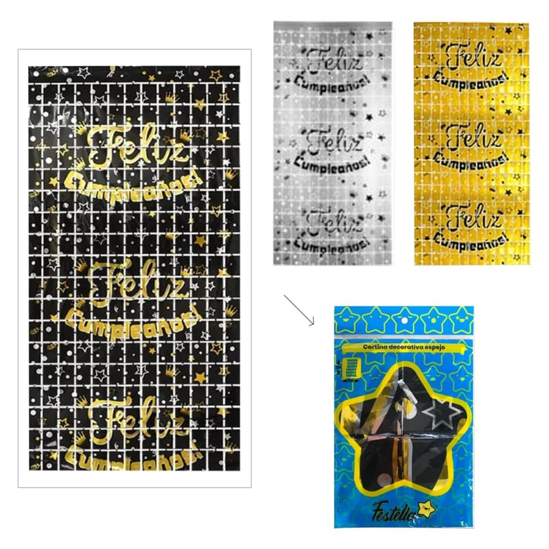 CORTINA ESPEJO CUADROS GD ESTAMPADA  SURTIDA 2*1M