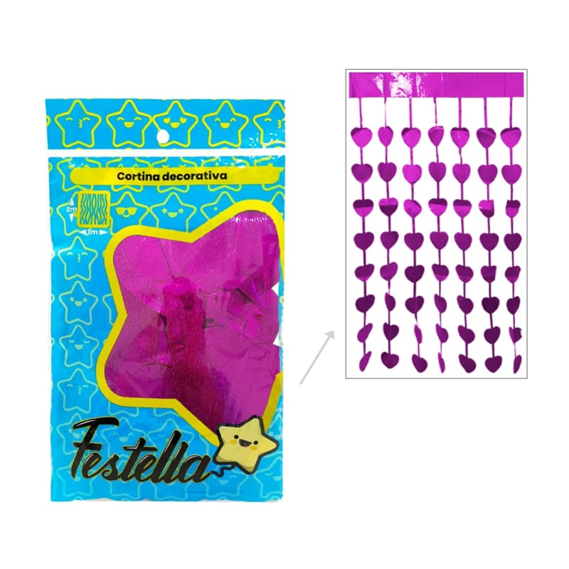 CORTINA DE FIESTA CORAZON 2*1CREPE FUCSIA: