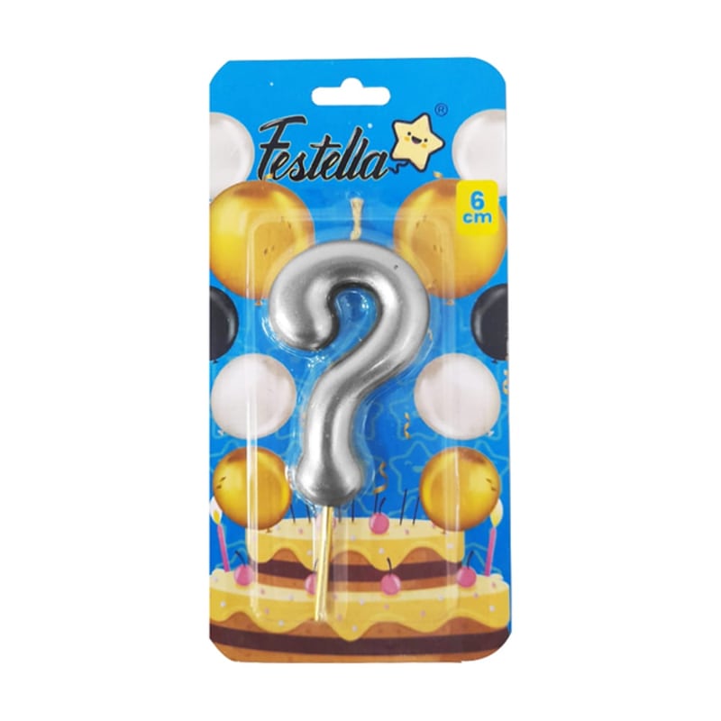 VELA SIGNO INTERROGACION 6CM PLATEADA ? (CJX12)