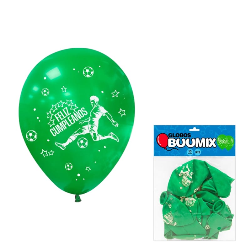 BOMBA FUTBOL FELIZ CUMPLEAÑOS R12X10 VERDE (PQTX12)