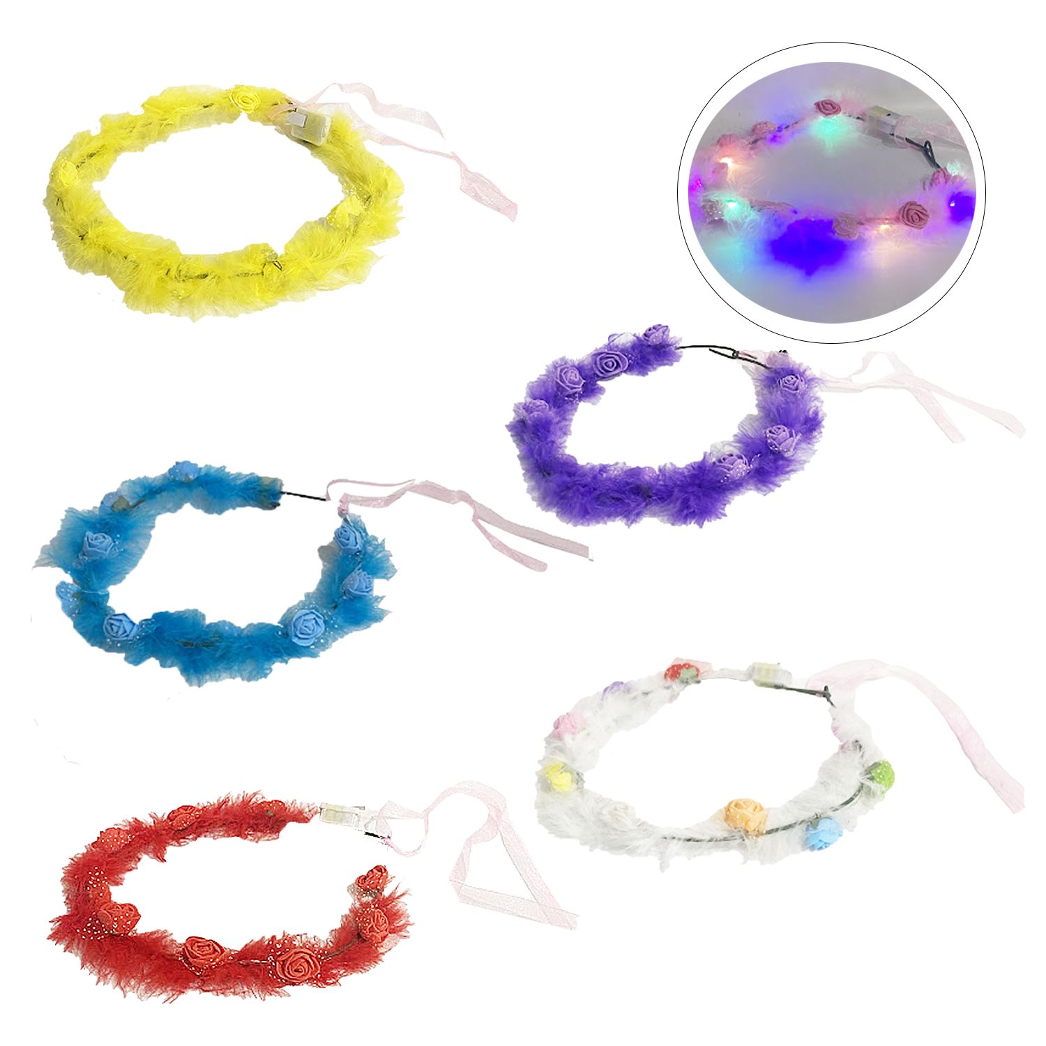 DIADEMA FLORES CON LUZ (PQTX10XCOLOR)